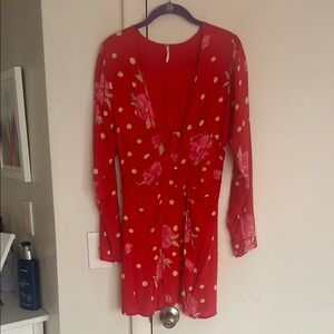 Free People Long Sleeve Red Floral Mini Dress